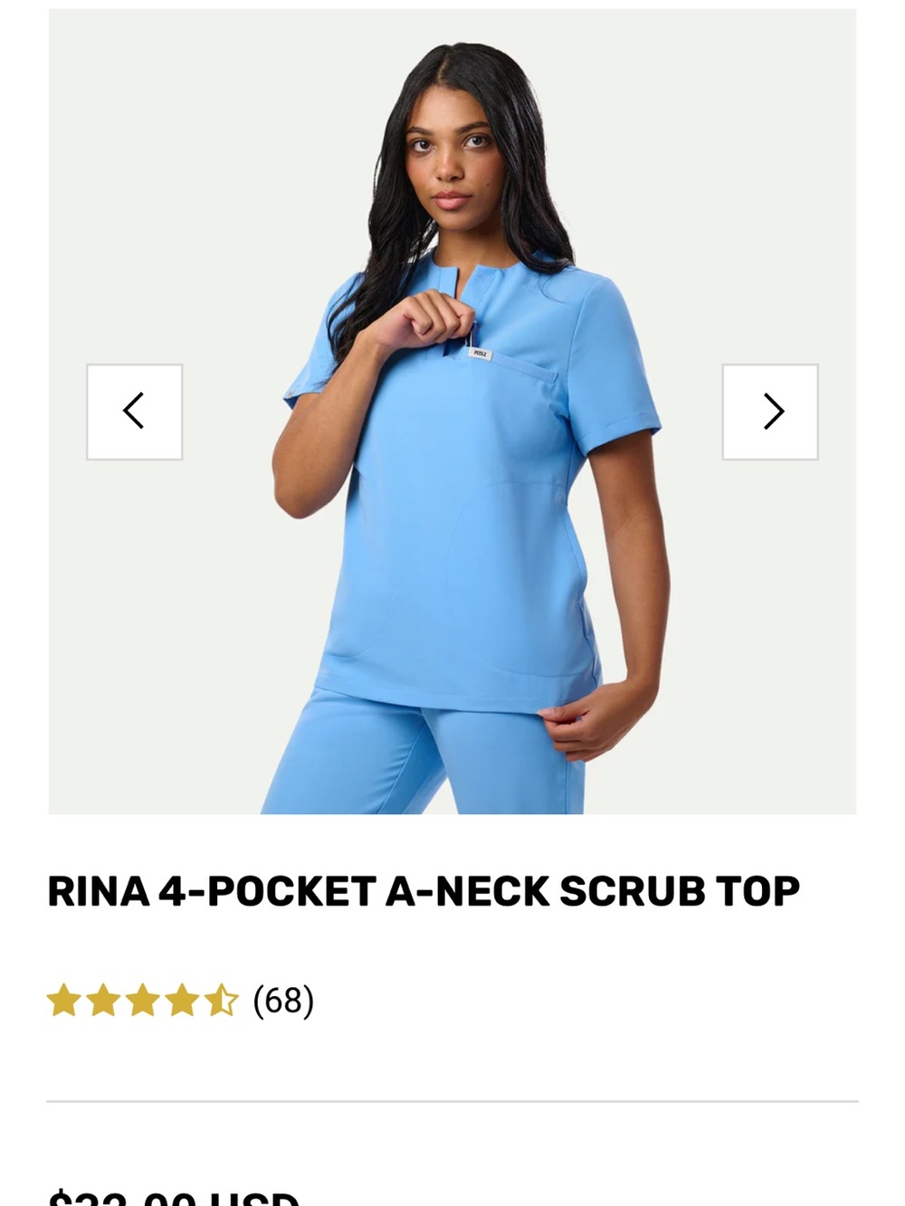 Peelz Rina 4-Pocket A‑Neck Scrub Top in Light Blue